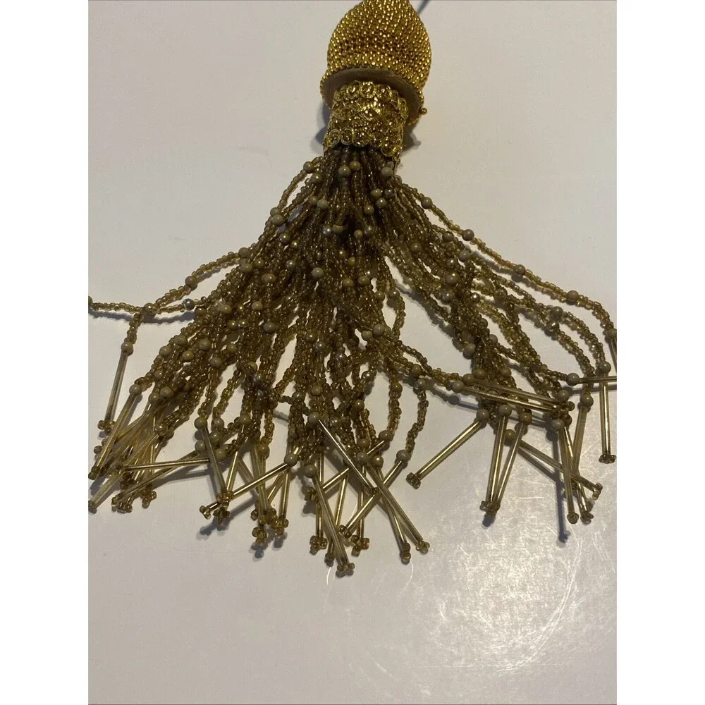 Vintage Gold Beaded Handmade Christmas Ornament 8
